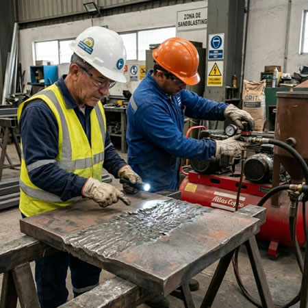 Regulación técnica de presión para lograr limpieza abrasiva uniforme y segura en Bogotá, Colombia. Montajes, Ingeniería y Construcción. MIC SAS.