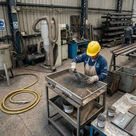 Reutilización técnica de abrasivos para chorro abrasivo con clasificación, separación y control ambiental en Bogotá, Colombia. Montajes, Ingeniería y Construcción. MIC SAS.