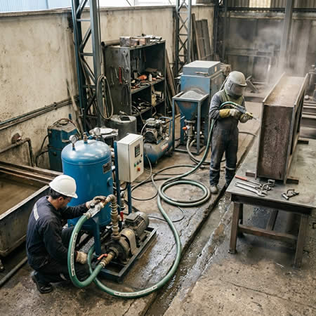 Procesos de chorro abrasivo húmedo que optimizan el uso del agua y reducen desperdicios operativos en Bogotá, Colombia. Montajes, Ingeniería y Construcción. MIC SAS.