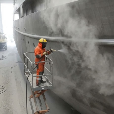 Chorro de arena naval para remover óxido, pintura vieja, incrustaciones marinas y contaminantes en Bogotá, Colombia. Montajes, Ingeniería y Construcción. MIC SAS.