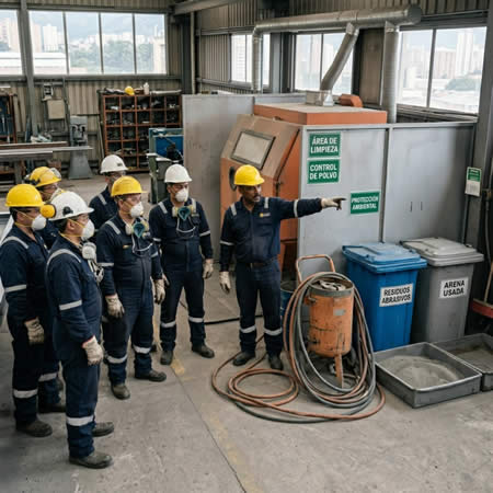 Capacitación en buenas prácticas ambientales para chorro abrasivo con manejo responsable de abrasivos usados en Bogotá, Colombia. Montajes, Ingeniería y Construcción. MIC SAS.
