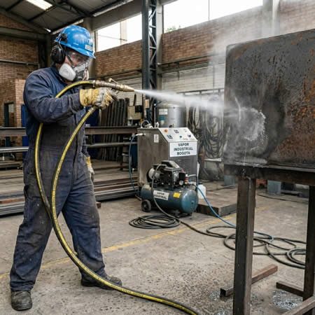 Limpieza abrasiva húmeda con vapor para remover contaminantes y disminuir partículas suspendidas en Bogotá, Colombia. Montajes, Ingeniería y Construcción. MIC SAS.