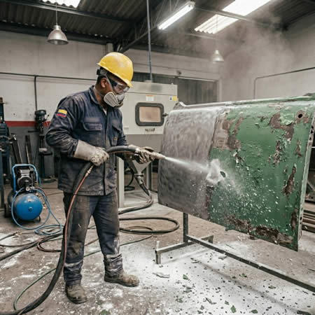 Limpieza industrial con soda como método alternativo al sandblasting cuando se necesita precisión y menor agresividad en Bogotá, Colombia. Montajes, Ingeniería y Construcción. MIC SAS.