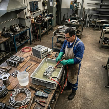 Limpieza electroquímica para remover óxidos y contaminantes en piezas metálicas con precisión controlada en Bogotá, Colombia. Montajes, Ingeniería y Construcción. MIC SAS.