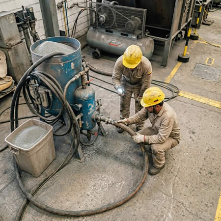 Mantenimiento técnico de maquinaria de chorro abrasivo para prolongar vida útil y mejorar rendimiento en Bogotá, Colombia. Montajes, Ingeniería y Construcción. MIC SAS.
