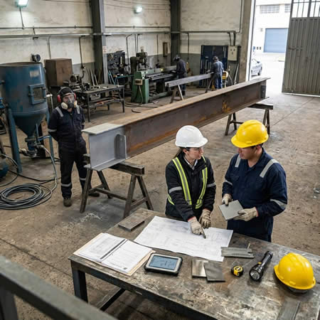 Revisión de resultados de chorro abrasivo frente a normas técnicas y requisitos del cliente en Bogotá, Colombia. Montajes, Ingeniería y Construcción. MIC SAS.