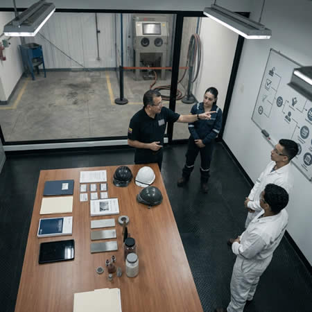 Operadores certificados en chorro abrasivo para proyectos industriales con calidad, control y respaldo en Bogotá, Colombia. Montajes, Ingeniería y Construcción. MIC SAS.