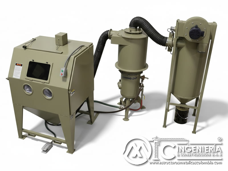 Cabina de arenado con ciclón separador y colector de polvo en Bogotá, Colombia. Montajes, Ingeniería y Construcción. MIC SAS. Cabina de arenado con ciclón separador y colector de polvo en Bogotá, Colombia. Montajes, Ingeniería y Construcción. MIC SAS.