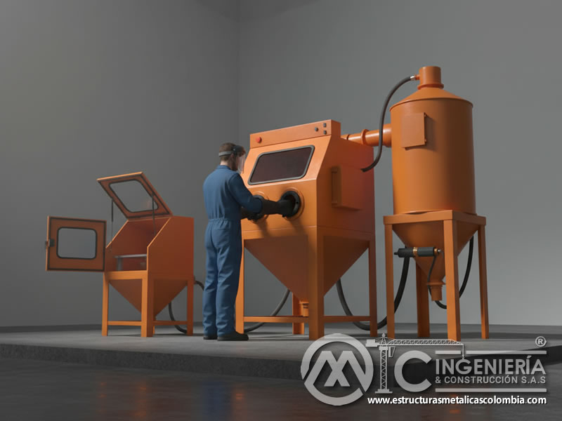 Cabina industrial de samblasteo con colector de polvo y tolva en Bogotá, Colombia. Montajes, Ingeniería y Construcción. MIC SAS. Cabina industrial de samblasteo con colector de polvo y tolva en Bogotá, Colombia. Montajes, Ingeniería y Construcción. MIC SAS.