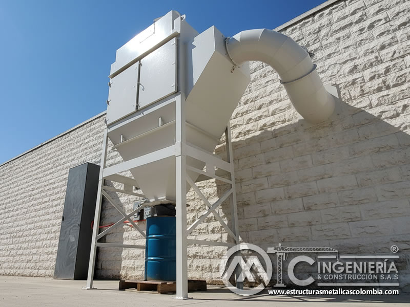 Colector industrial de polvo con ducto curvo y tolva de descarga en Bogotá, Colombia. Montajes, Ingeniería y Construcción. MIC SAS. Colector industrial de polvo con ducto curvo y tolva de descarga en Bogotá, Colombia. Montajes, Ingeniería y Construcción. MIC SAS.