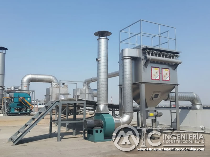 Planta de extracción de polvo con ventilador centrífugo y tolva en Bogotá, Colombia. Montajes, Ingeniería y Construcción. MIC SAS. Planta de extracción de polvo con ventilador centrífugo y tolva en Bogotá, Colombia. Montajes, Ingeniería y Construcción. MIC SAS.