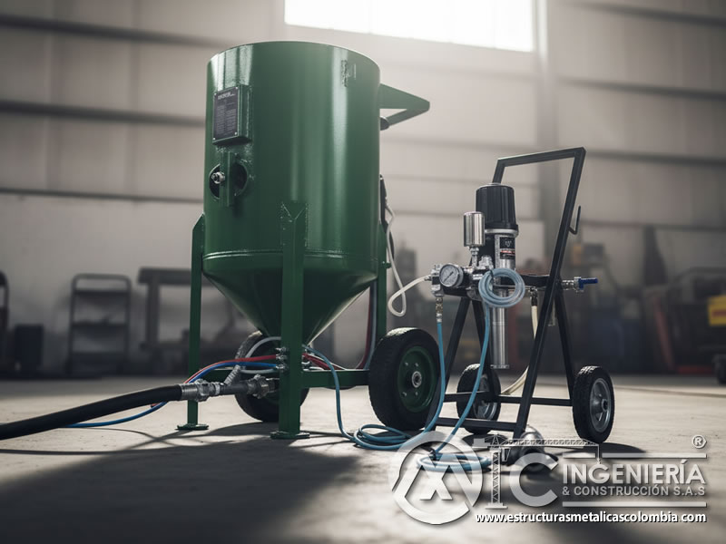 Tanque portátil de chorro de arena con filtro para el arenado en Bogotá, Colombia. Montajes, Ingeniería y Construcción. MIC SAS. Tanque portátil de chorro de arena con filtro para el arenado en Bogotá, Colombia. Montajes, Ingeniería y Construcción. MIC SAS.