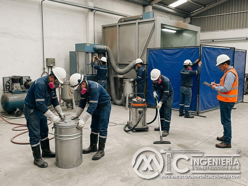 Acciones correctivas en arenado para controlar emisiones, residuos y hallazgos ambientales en Bogotá, Colombia. Montajes, Ingeniería y Construcción. MIC SAS.