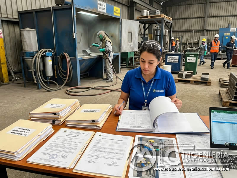 Documentación ambiental de limpieza abrasiva con registros, permisos y evidencias SST en Bogotá, Colombia. Montajes, Ingeniería y Construcción. MIC SAS.