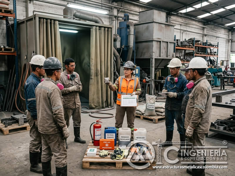 Educación ambiental para trabajadores de sandblasting sobre residuos, polvo, ruido y agua en Bogotá, Colombia. Montajes, Ingeniería y Construcción. MIC SAS.