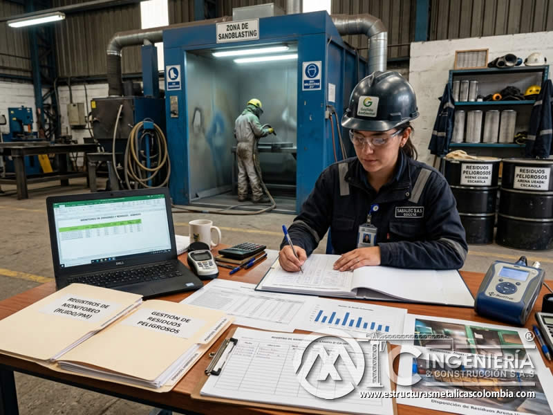 Informes de cumplimiento ambiental en sandblasting con registros de monitoreo y controles en Bogotá, Colombia. Montajes, Ingeniería y Construcción. MIC SAS.