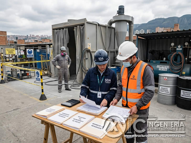 Inspección ambiental en chorro de arena con revisión de documentos y permisos en Bogotá, Colombia. Montajes, Ingeniería y Construcción. MIC SAS.