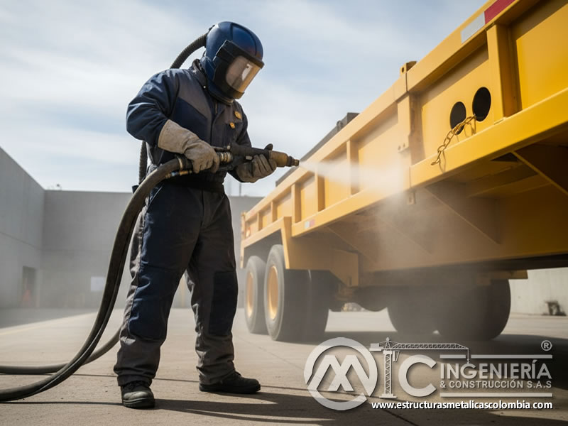 Chorreado de arena en vehículo de carga con operario certificado en Bogotá, Colombia. Montajes, Ingeniería y Construcción. MIC SAS. Chorreado de arena en vehículo de carga con operario certificado en Bogotá, Colombia. Montajes, Ingeniería y Construcción. MIC SAS.