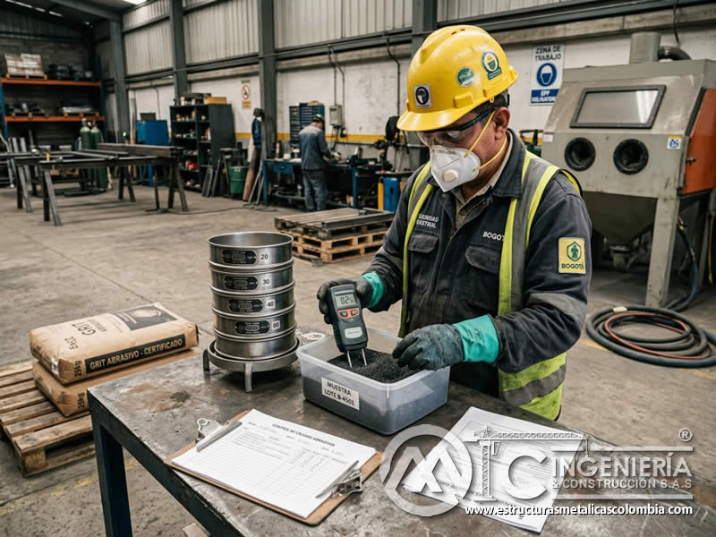 Evaluación del abrasivo para limpieza abrasiva por granulometría, pureza y humedad en Bogotá, Colombia. Montajes, Ingeniería y Construcción. MIC SAS.