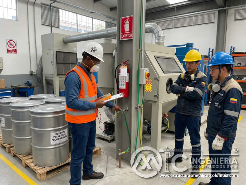 Riesgo de incendio o explosión en limpieza abrasiva por polvo metálico y fuentes de ignición en Bogotá, Colombia. Montajes, Ingeniería y Construcción. MIC SAS.