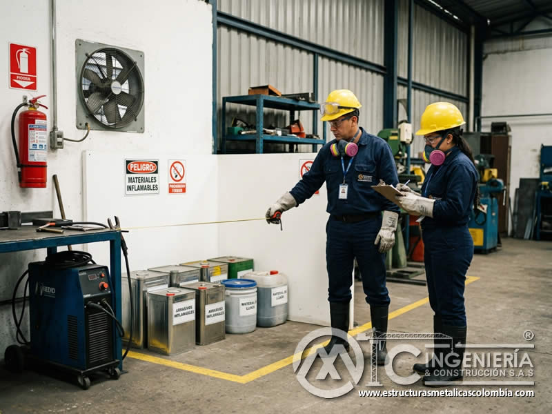 Área ventilada para abrasivos inflamables, separada de chispas, calor y fuentes de ignición en procesos industriales en Bogotá, Colombia. Montajes, Ingeniería y Construcción. MIC SAS.