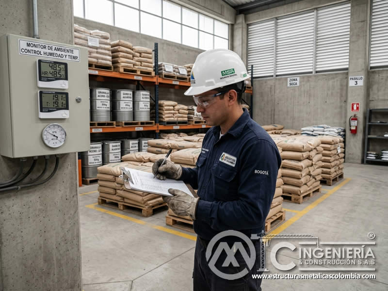 Bodega de abrasivos con control de temperatura y humedad relativa para conservar el rendimiento del material en Bogotá, Colombia. Montajes, Ingeniería y Construcción. MIC SAS.