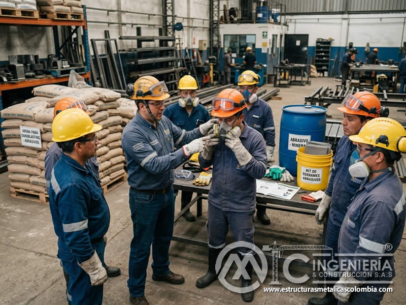Capacitación del personal en manejo seguro de abrasivos, uso de EPP y respuesta ante incidentes en Bogotá, Colombia. Montajes, Ingeniería y Construcción. MIC SAS.