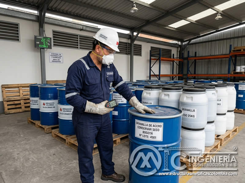 Control térmico de contenedores de abrasivos para prevenir condensación, grumos y pérdida de calidad en Bogotá, Colombia. Montajes, Ingeniería y Construcción. MIC SAS.