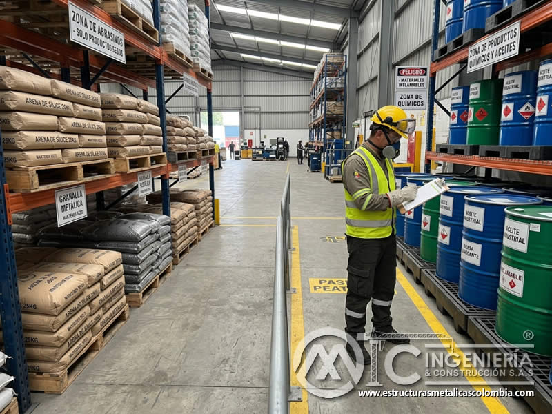 Separación de abrasivos frente a químicos, aceites y grasas para evitar contaminación del material en Bogotá, Colombia. Montajes, Ingeniería y Construcción. MIC SAS.