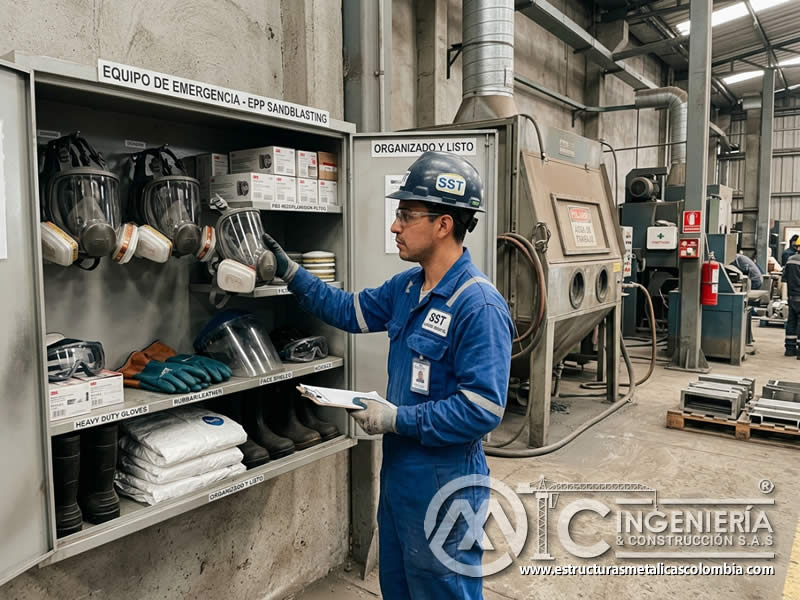 Almacenamiento de EPP para chorro de arena en sitio limpio, seco y de acceso rápido en Bogotá, Colombia. Montajes, Ingeniería y Construcción. MIC SAS.