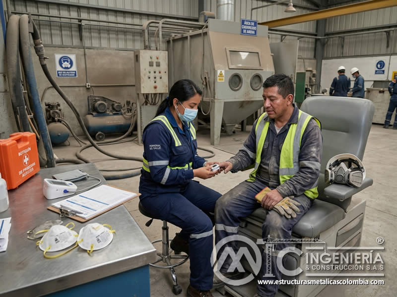 Atención médica por exposición respiratoria al polvo durante samblasteo industrial en Bogotá, Colombia. Montajes, Ingeniería y Construcción. MIC SAS.