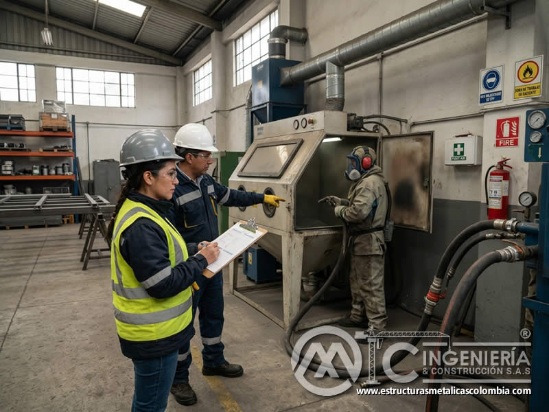 Evaluación de riesgos en chorro de arena por polvo, ruido, partículas e incendios en Bogotá, Colombia. Montajes, Ingeniería y Construcción. MIC SAS.