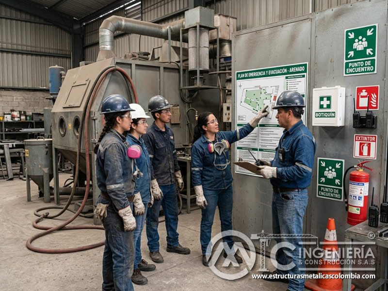 Plan de emergencia para sandblasting con rutas, recursos y responsabilidades claras en Bogotá, Colombia. Montajes, Ingeniería y Construcción. MIC SAS.