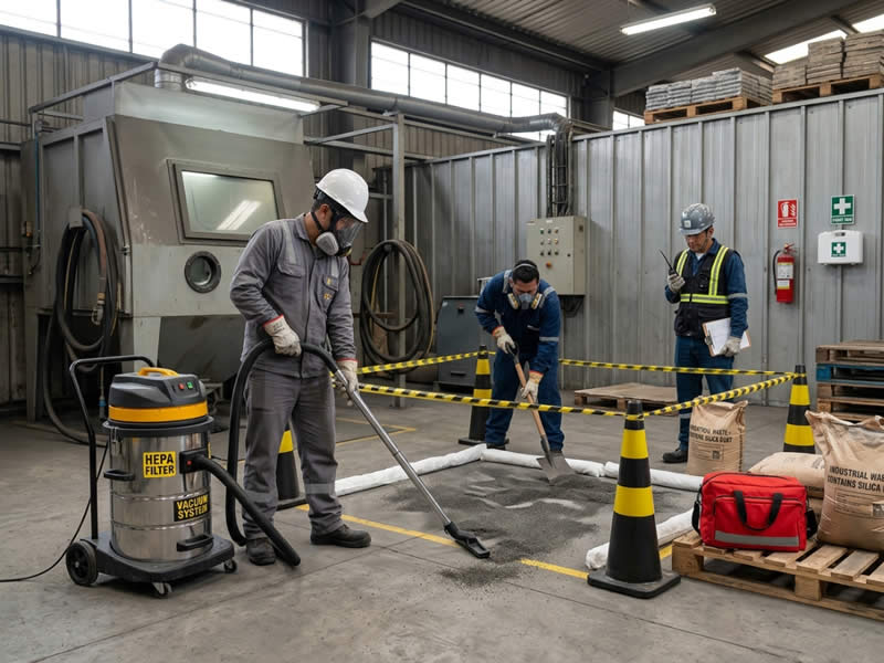 Práctica de respuesta a derrames en arenado con kit de contención y limpieza controlada en Bogotá, Colombia. Montajes, Ingeniería y Construcción. MIC SAS.