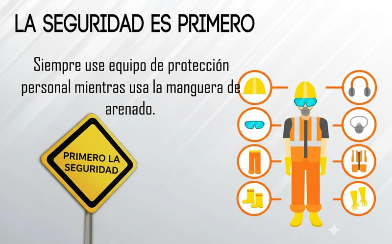 Señal de obligación uso de EPP completo para operarios de arenado en Bogotá, Colombia. Montajes, Ingeniería y Construcción. MIC SAS.