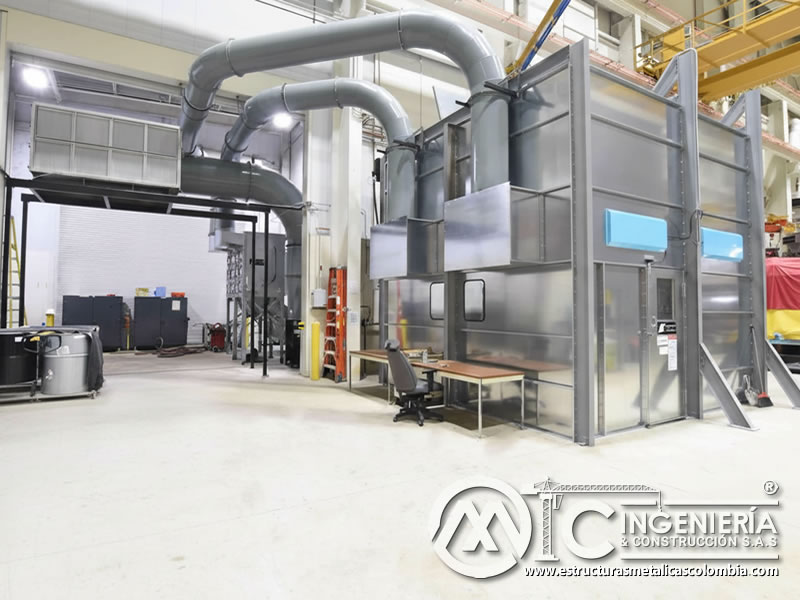 Sistema de ductos de extracción para cabina de chorro abrasivo en Bogotá, Colombia. Montajes, Ingeniería y Construcción. MIC SAS.