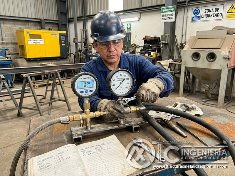 Calibración de manómetro para presión de aire en arenado en Bogotá, Colombia. Montajes, Ingeniería y Construcción. MIC SAS.