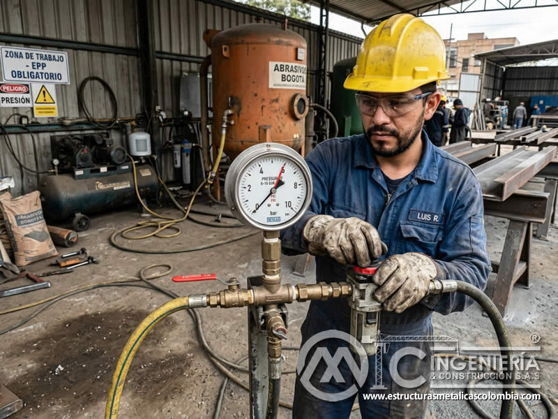 Manómetro para control de presión de aire en sandblasting en Bogotá, Colombia. Montajes, Ingeniería y Construcción. MIC SAS.