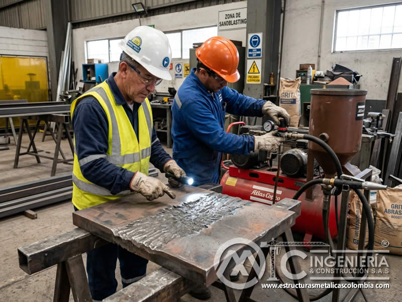 Daño por presión alta en sandblasting de superficie metálica en Bogotá, Colombia. Montajes, Ingeniería y Construcción. MIC SAS.