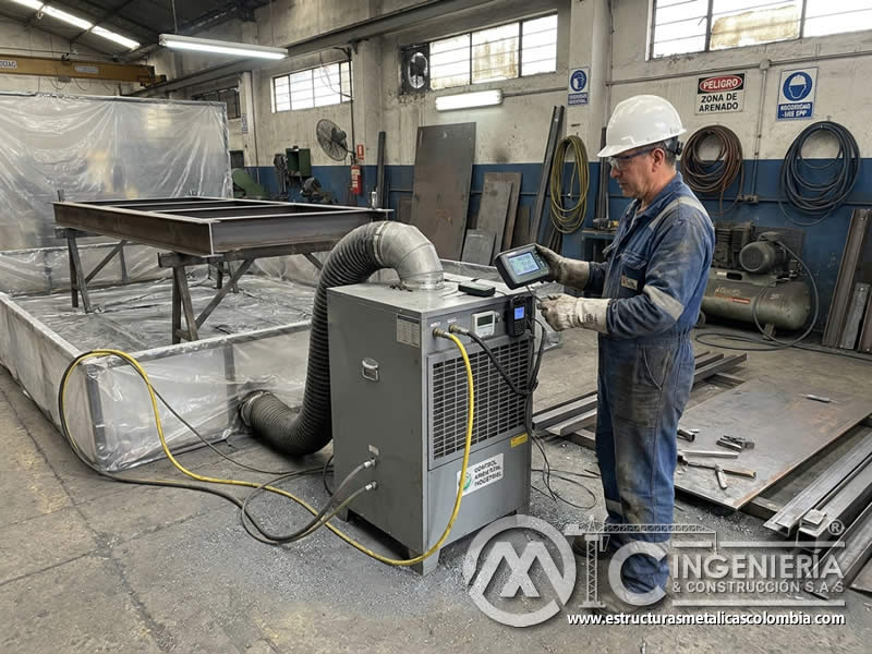 Deshumidificador para control ambiental en taller de sandblasting en Bogotá, Colombia. Montajes, Ingeniería y Construcción. MIC SAS.
