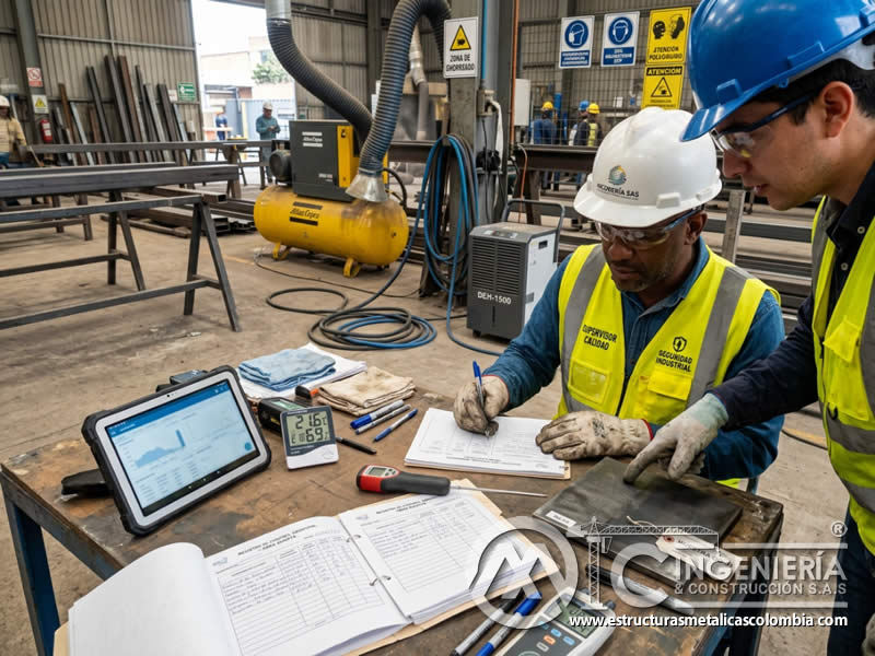 Documentación del control de humedad en limpieza abrasiva en Bogotá, Colombia. Montajes, Ingeniería y Construcción. MIC SAS.