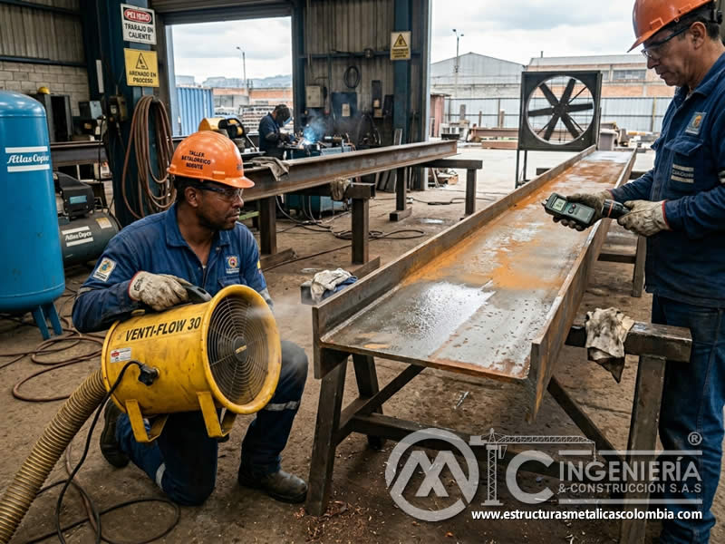 Ventilación para secado de superficie metálica antes del arenado en Bogotá, Colombia. Montajes, Ingeniería y Construcción. MIC SAS.