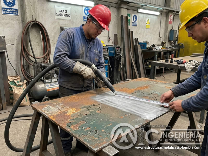Distancia de boquilla a superficie de acero en sandblasting en Bogotá, Colombia. Montajes, Ingeniería y Construcción. MIC SAS.