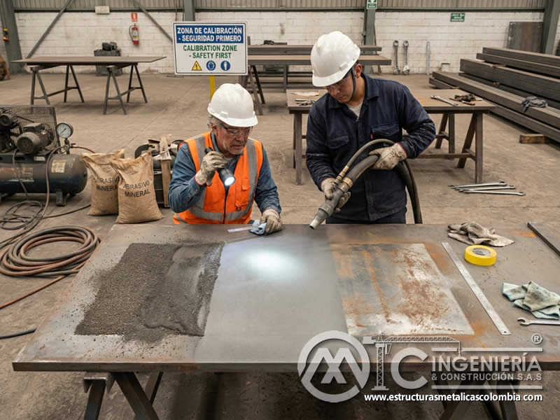 Distribución del abrasivo según boquilla en chorro abrasivo en Bogotá, Colombia. Montajes, Ingeniería y Construcción. MIC SAS.