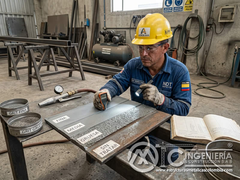 Grano abrasivo y acabado superficial en chorro de arena en Bogotá, Colombia. Montajes, Ingeniería y Construcción. MIC SAS.