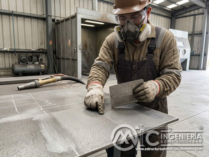 Uso de comparador de rugosidad en chorro abrasivo para evaluar superficie preparada en Bogotá, Colombia. Montajes, Ingeniería y Construcción. MIC SAS.