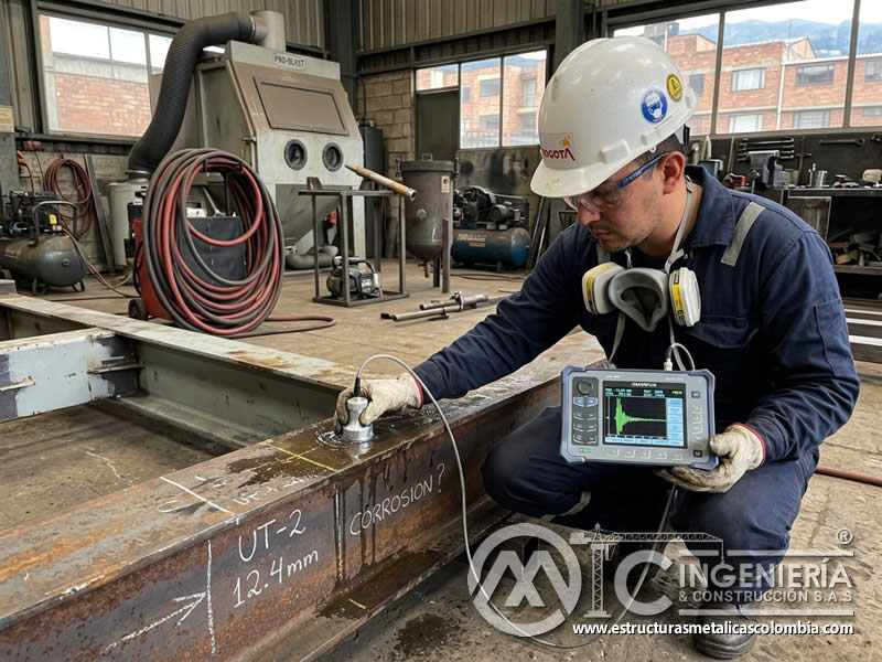 Detección de daños ocultos con ultrasonido antes de sandblasting en Bogotá, Colombia. Montajes, Ingeniería y Construcción. MIC SAS.