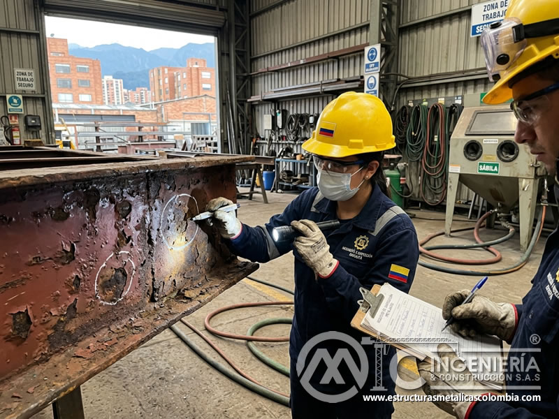 Detección de corrosión, grietas y picaduras antes del sandblasting en Bogotá, Colombia. Montajes, Ingeniería y Construcción. MIC SAS.