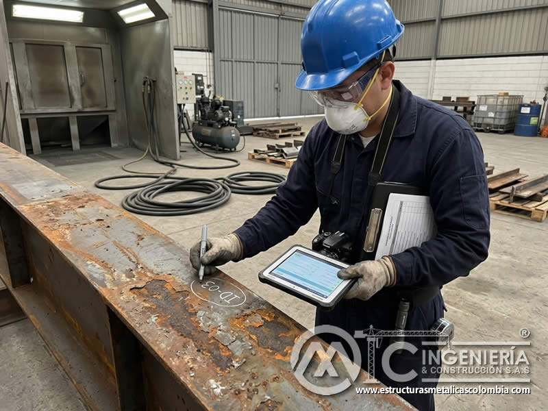 Documentación de hallazgos de inspección inicial para sandblasting en Bogotá, Colombia. Montajes, Ingeniería y Construcción. MIC SAS.