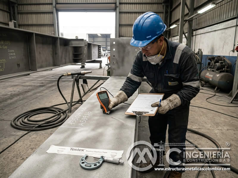 Medición de rugosidad y perfil de anclaje para sandblasting sobre metal en Bogotá, Colombia. Montajes, Ingeniería y Construcción. MIC SAS.